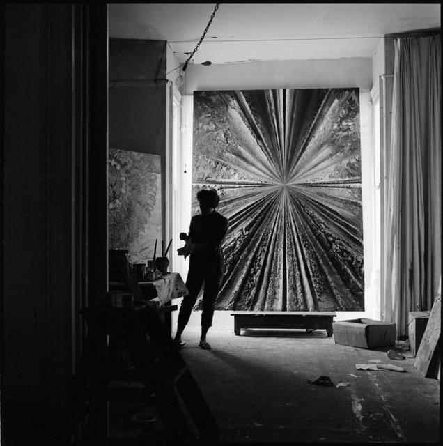 Jay DeFeo working on *Deathrose*, ca. 1958.