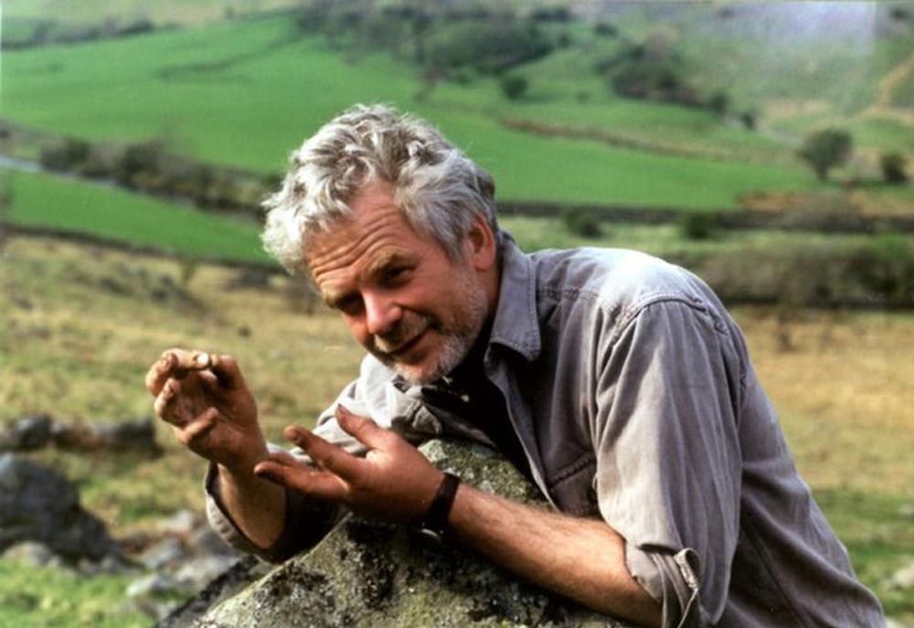 Artist with hill landscape in the background