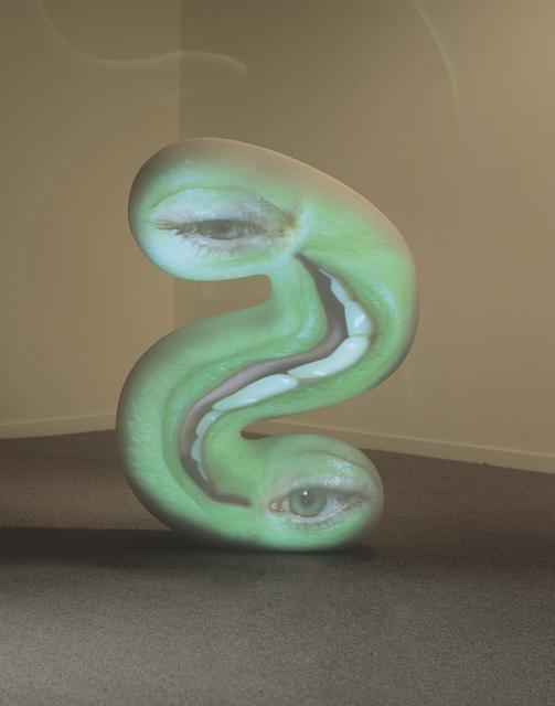 Tony Oursler, *Slip*, 2003. Fiberglass sculpture, Sony VPL CS5 projector, DVD, DVD player, and speaker, 43 x 5 x 15 inches.